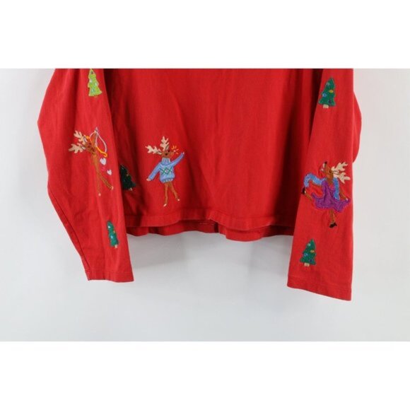 Vintage 90s Michael Simon Lite M Petite Christmas Reindeer Cardigan Sweater - Picture 9 of 9